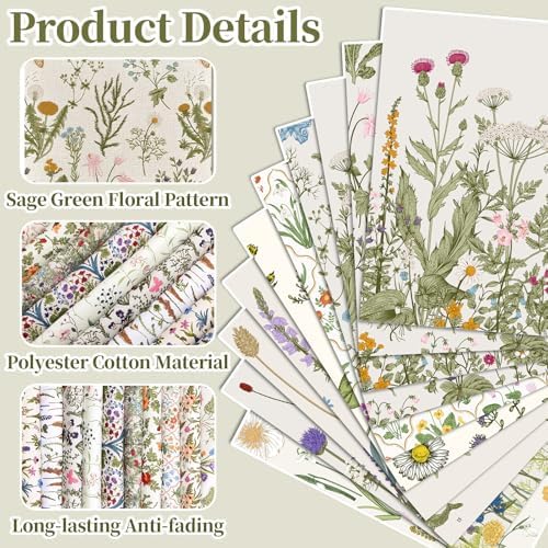 Hahafelt 10Pcs 18"x22" Wildflower Fat Quarter Floral Quilting Fabric Bundle