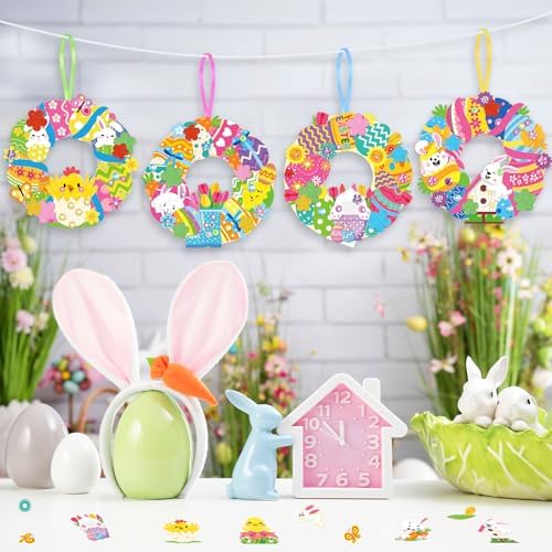 Hollowfly 48 Sets Easter Wreath Craft Kits, 8 Paper Designs with Stickers
