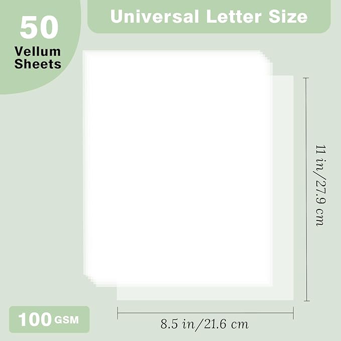 JAGERGREEN Vellum Paper 8.5 x 11 Inches 100GSM 50 Sheets, Thick Translucent - Image 2