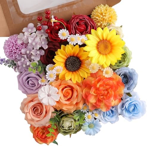 Floweroyal Artificial Flowers Fake Rose Flowers Dahlia with Stems for DIY Wedding Bridal Bouquets, Baby Shower, Floral Arrangement, Table Centerpieces, Home Decorations