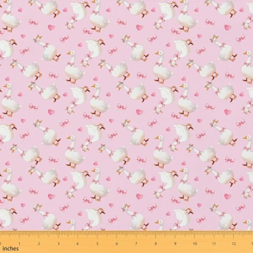 Cute Goose Fabric by The Yard,Kawaii Goose Farm Animal Soft Polyester No Stretch Fabric,Coquette Bowknot Decorative Fabrics,Pink White Crafts & Sewing Supplies,3 Yards,108" L x 59" W