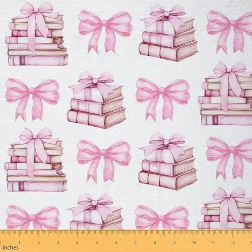 Castle Fairy Pink Bow Decorative Fabric by The Yard Bowknot Decor Books Fabric for Chairs Sofa DIY Projects Princess Ribbon Bow Soft Polyester No Stretch,1 Yard,36" Lx59 W Pink