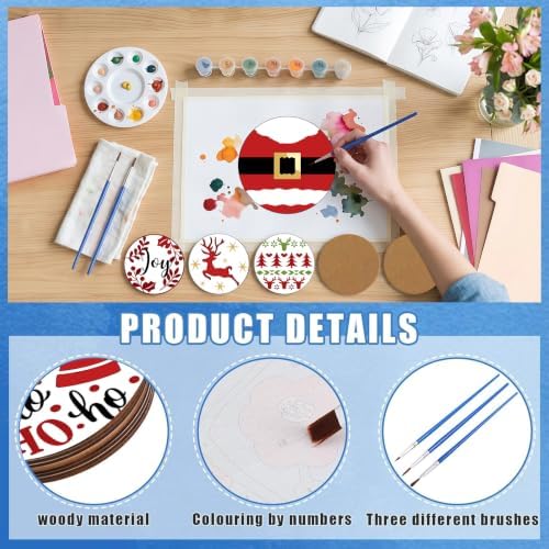 8 Pack Christmas Paint by Numbers Kits Coasters with Holder Cork Pads