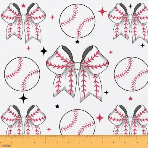 Baseball Bow Upholstery Fabric for Chairs | Modern Ball Print Bowknot Outdoor Fabric by The Yard 362"x63", Sports Ball Game Softball Geometric Bow Tie Landscape Fabric