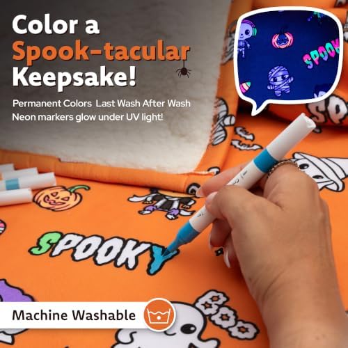 Craftikit Halloween Coloring Blanket for Adults, 16 Fabric Markers