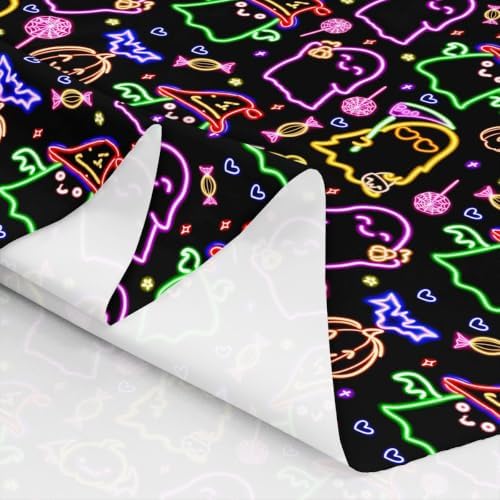 Halloween Ghost Decorations Kawaii Upholstery Fabric Rainbow Neon Lights Design Pumpkin Lantern Outdoor Fabric by The Yard 362"x63", Gothic Halloween Bats Cartoon Watercolor Candy Waterproof Fabric