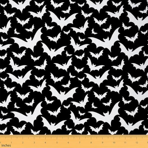 Black White Bat Fabric by The Yard Wild Bat Silhouette No Stretch Fabric for Sewing Supplies Halloween Theme Decorative Soft Polyester for Home DIY Projects 5 Yards Whole Piece,180" L x 59" W