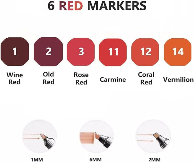 6 Colors Red Rose Flower Colors Alcohol Markers Set, Dual Tips Art Markers - Image 4