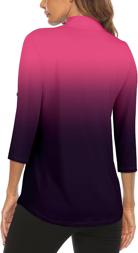 Koscacy Women's 3/4 Roll Sleeve Golf Tennis Polo Shirts UPF50+ Half Zip Dry Fit Workout Tops Athletic Shirt