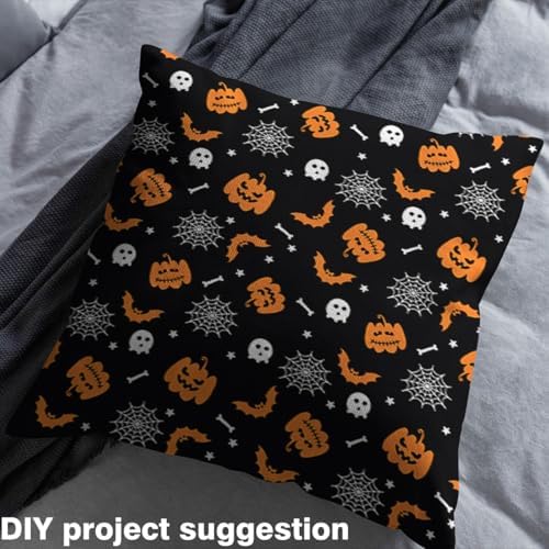 Feelyou Halloween Theme Soft Flannel Fabric by The Yard Kids 5 Yards Pumpkin Lantern Bat Spider Web Bone Upholstery Fabric for Boys Trick or Treat for Home DIY Projects, Indoor Decor