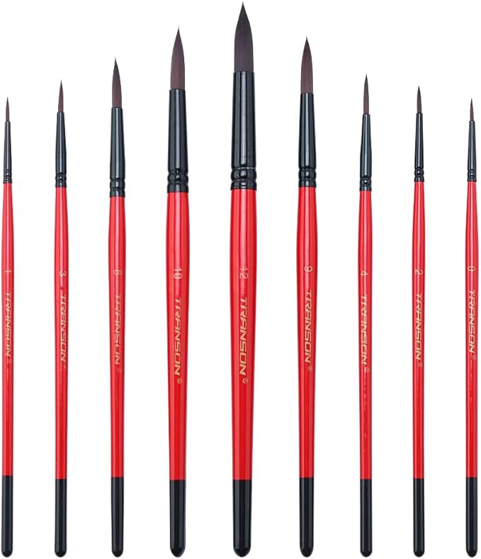 Transon Round Paint Brush Set 9pcs Synthetic Sable Hair - Image 2