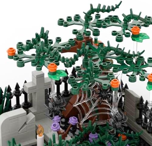 Halloween Graveyard Tree Building Blocks Set, 202 PCS Spiderweb Scene