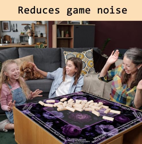 Dark Purple Floral Mahjong Mat 31.5x31.5Inch