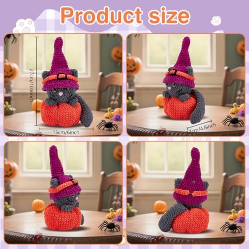 ORIGACH 4 Set Halloween Witchy Cat Crochet Kit for Beginners