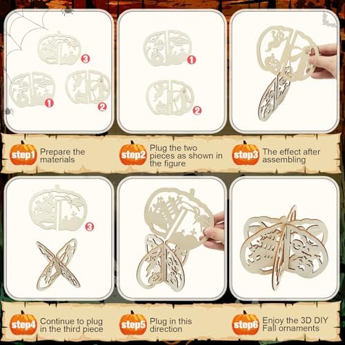Yalikop 72 Pcs Halloween Kids Wood Crafts, 4.7 x 4 in, Ghost Pumpkin Cat