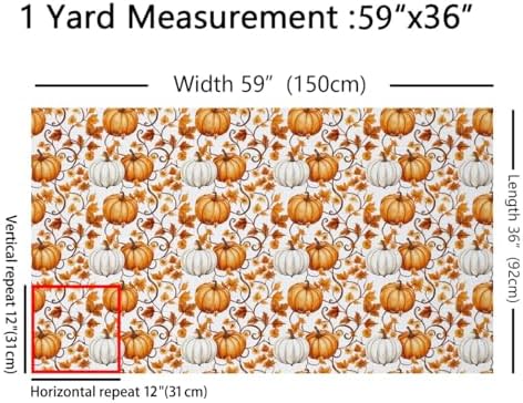 Watercolor Pumpkin Fabric by The Yard Autumn Maple Leaves Plants Fabrics for Sewing Lovers Fall Harvest Rustic Style Fabric DIY Soft Polyester No Stretch 2 Yards,72" L x 59" W