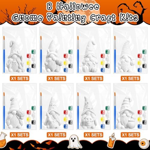 PullCrease 8 Pcs Halloween Gnome Ceramics to Paint Crafts Kit