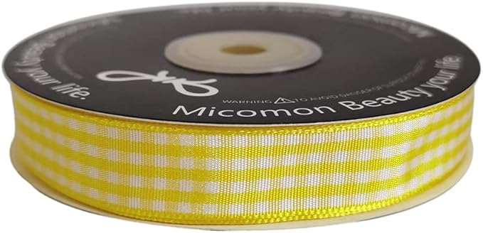 Yellow Gingham Plaid Checked Ribbon 25 Yards Each Roll 100% Polyester - Image 4