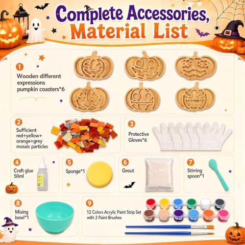 6PCS DIY Glass Mosaic Tiles for Crafts, Mixed Color, Halloween Pumpkin