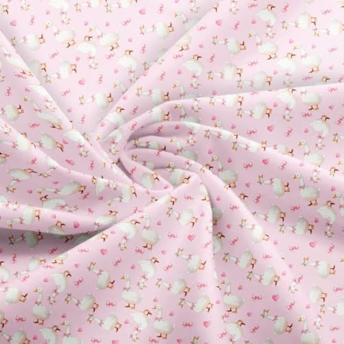 Cute Goose Fabric by The Yard,Kawaii Goose Farm Animal Soft Polyester No Stretch Fabric,Coquette Bowknot Decorative Fabrics,Pink White Crafts & Sewing Supplies,10 Yards,360" L x 59" W