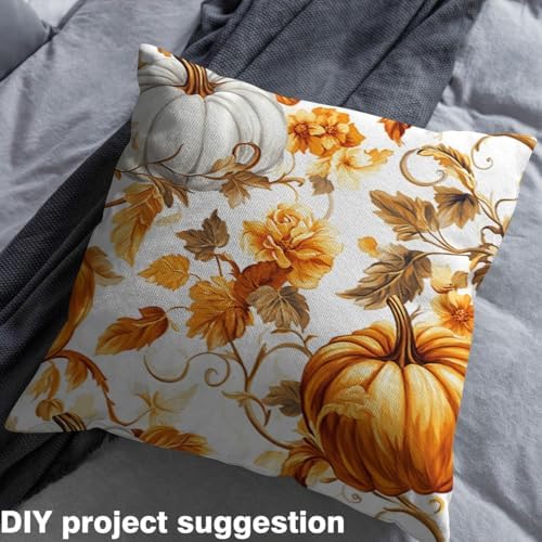 Pumpkin Fabric by The Yard Watercolor Orange Pumpkin Plants Fabrics for Sewing Lovers Autumn Country Rustic Style Fabric DIY Soft Polyester No Stretch 3 Yards,108" L x 59" W