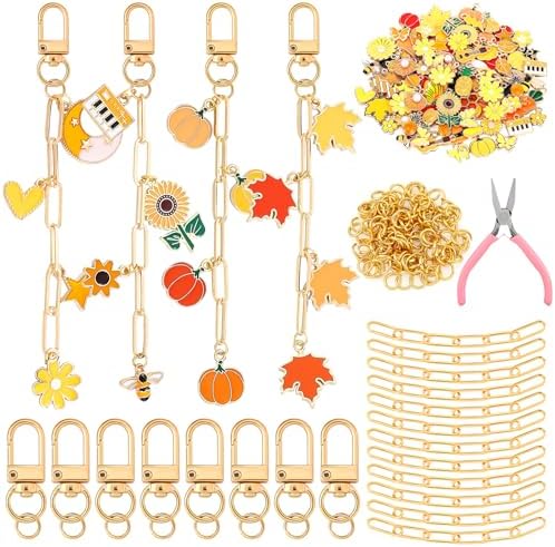Tondiamo 266 Pcs Fall DIY Keychain Making Kit Gold Craft Autumn Charm