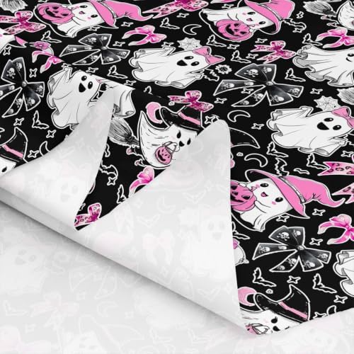 Bow Ghost Halloween Decor Upholstery Fabric Halloween Bats Outdoor Fabric by The Yard 181"x63", Gothic Moon Pumpkin Lantern Goth Witch Hat Skeleton Spider Web DIY Craft Hobby Polyester Fabric,Black
