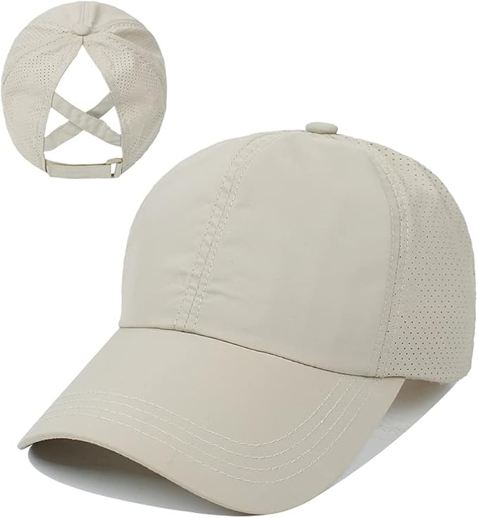 Criss Cross Hat Washed Distressed Baseball Cap Ponytail Hat High Messy Bun Ponycap for Women