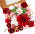 Floweroyal Artificial Flowers Combo Red Flowers Mix Silk Flowers Dahlia Roses with Stems for DIY Wedding Bridal Bouquets, Baby Shower, Floral Arrangement, Table Centerpieces, Home Decorations.