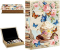 Faux Book Storage Box Floral 9.1 x 5.9 x 2 Inch Vintage Faux Book Boxes Butterfly Flower Teacup Decorative Storage Organizers for Jewelry Trinket Wedding Keepsake Photos Bookshelf Decor