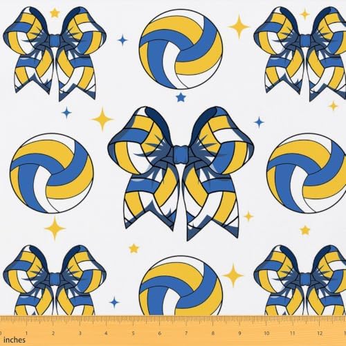 Volleyball Bow Upholstery Fabric for Chairs | Modern Ball Print Bowknot Outdoor Fabric by The Yard 109"x63", Sports Ball Game Geometric Bow Tie Waterproof Fabric