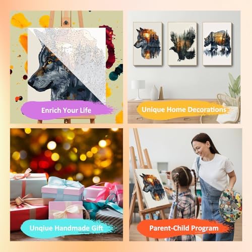 Mandun Animal Paint by Numbers Kit for Adults, 3 Pack, 7.8x11.8 inch