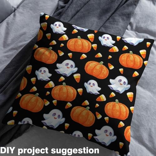 Feelyou Halloween Theme Soft Flannel Fabric by The Yard 3 Yards Kids Cute Ghost Candy Upholstery Fabric for Boys Girls Teens Pumpkin Autumn Fall Black for Home DIY Projects, Indoor Decor