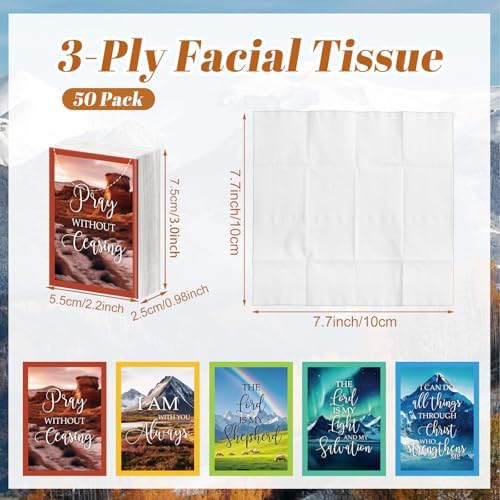 Outus 50 Pack Christian Travel Size Pocket Tissues, Bible Verse Gifts
