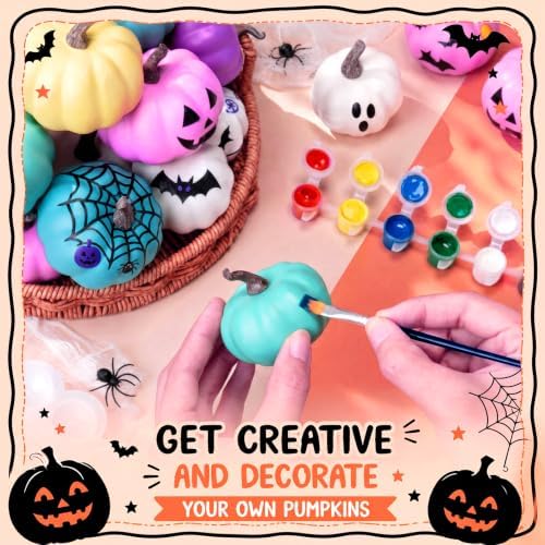 28 Pcs DIY Pumpkin Painting Kit for Fall Halloween 24 Foam Pumpkins Crafts