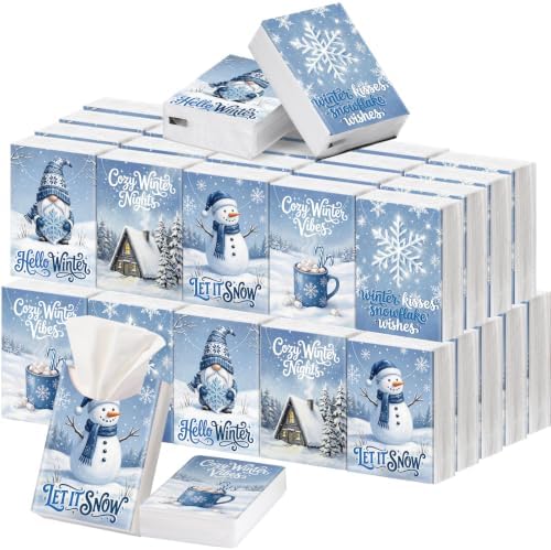 Outus 50 Pack Winter Christmas Travle Size Pocket Tissues Stocking Stuffers