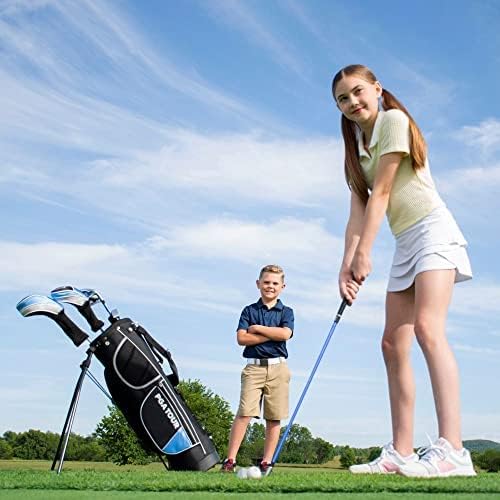 PGA Tour Youth Golf Club Set for Ages 5-15+ (3’5”-5’10”), Right and Left-Handed Kids Golf Sets – Beginner Junior Golf Clubs with Lightweight Stand Bag, Mallet Putter, Hybrid, Driver