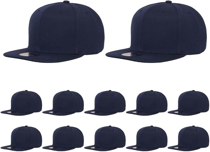 ZH Plain Flat Brim Snapback Baseball Caps Adjustable Blank Baseball Caps Wholesale 12 Pack