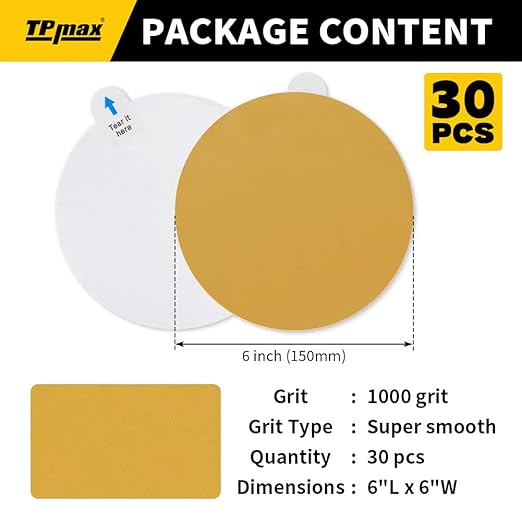 6-Inch 1000-Grit Gold PSA Sanding Discs, 30 Pack – Pro-Grade Self-Adhesive - Image 2