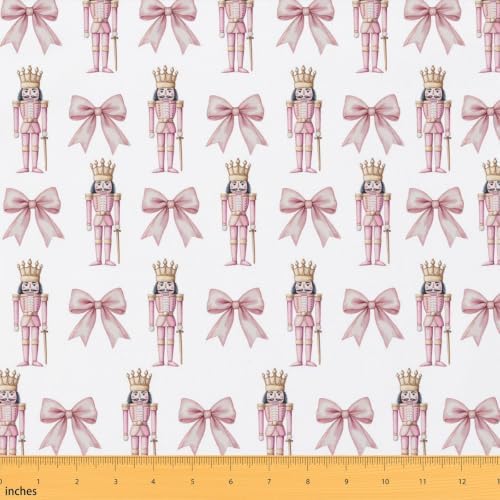 Christmas Nutcracker Upholstery Fabric for Chairs | Pink Bow Outdoor Fabric by The Yard 109"x63", Cartoon Royal Guarder Prince Soldier Ribbon Bowknot Waterproof Fabric