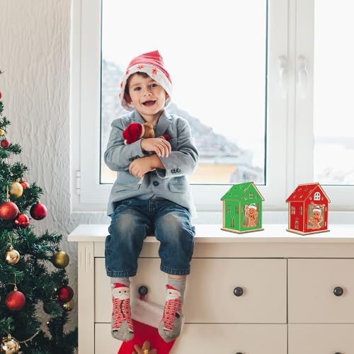 Fennoral 14 Pack Wooden Gingerbread House Craft Kit for Kids Make You Own 3D Gingerbread Man House Kit DIY Christmas Arts and Crafts for Chirstmas Party Supplies Christmas Table Decoration