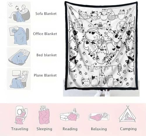 DIY Coloring Blanket for Kids, Cute Cat Doodle Fleece Throw Blanket with 24 Color Pens, Color Your Art Craft Kit, Plush Velvet Backing Gift for Girls Boys (Cats)