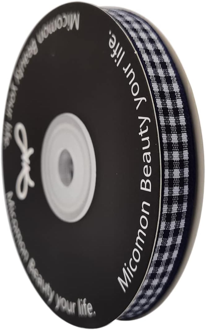 Blue Gingham Woven Edge Ribbon 25 Yards Per Spool, Dark Blue Checked Crafts 3/8 - Image 2