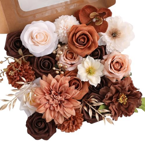 Floweroyal Artificial Flowers Fake Rose Flowers Dahlia with Stems for DIY Wedding Bridal Bouquets, Baby Shower, Floral Arrangement, Table Centerpieces, Home Decorations