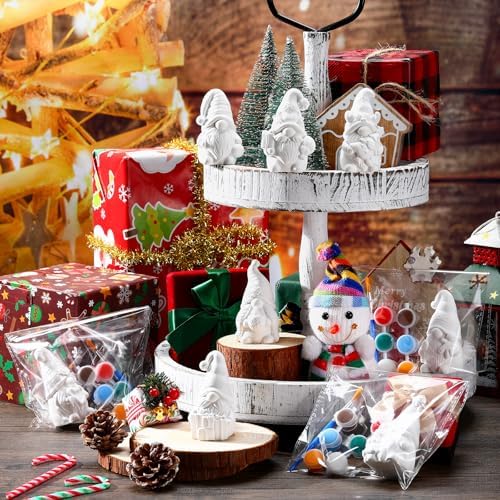 PullCrease 8 Pcs Christmas Gnome Ceramics to Paint Crafts Kit