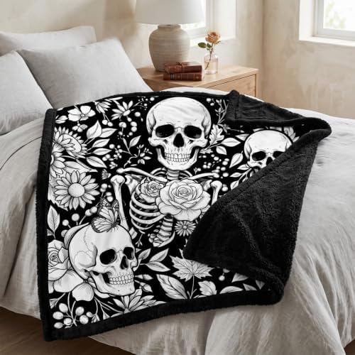 DIY Skull Coloring Blanket With 24 Fabric Markers Gothic Floral Throw