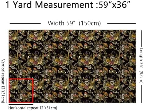 Feelyou Sugar Skull Upholstery Fabric for Chairs Death Moth Fabric By The Yard Teens Room Decor Flroal Leaf Print Decorative Soft Flannel 10 Yards Natural Theme
