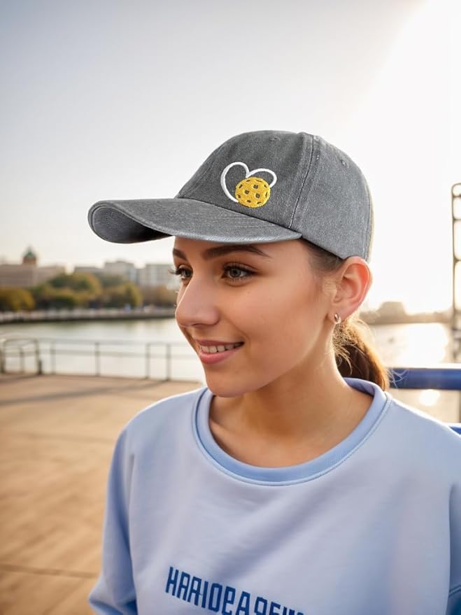Pickleball Hat for Women Men, Adjustable Embroidered Heart Pickleball Baseball Cap