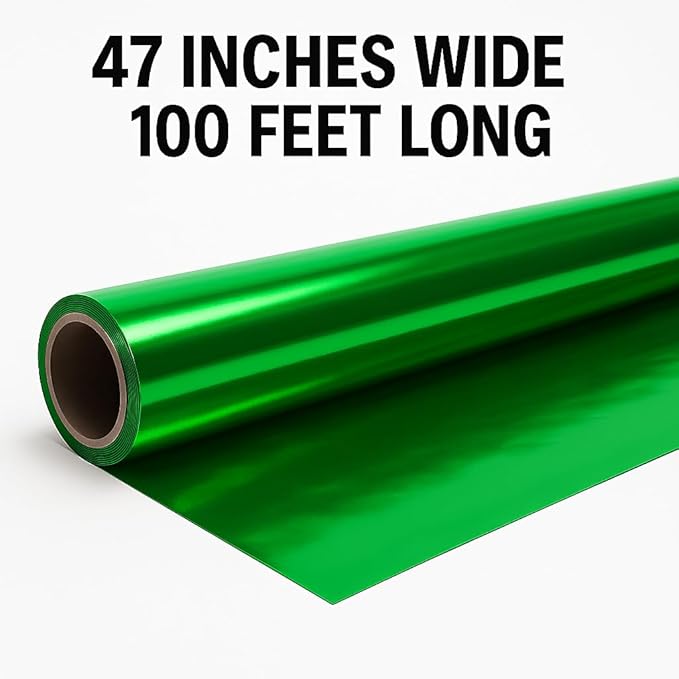 Anderson's Green Shiny Metallic PVC Roll: 47" x 100' Flame-Resistant Event Decor - Image 2