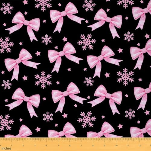 JEJELOIU Xmas Snowflake Fabric by The Yard Cute Bow Upholstery Fabric Merry Christmas Waterproof Indoor Outdoor Decor for DIY Sewing Craft Projects 5 Yards